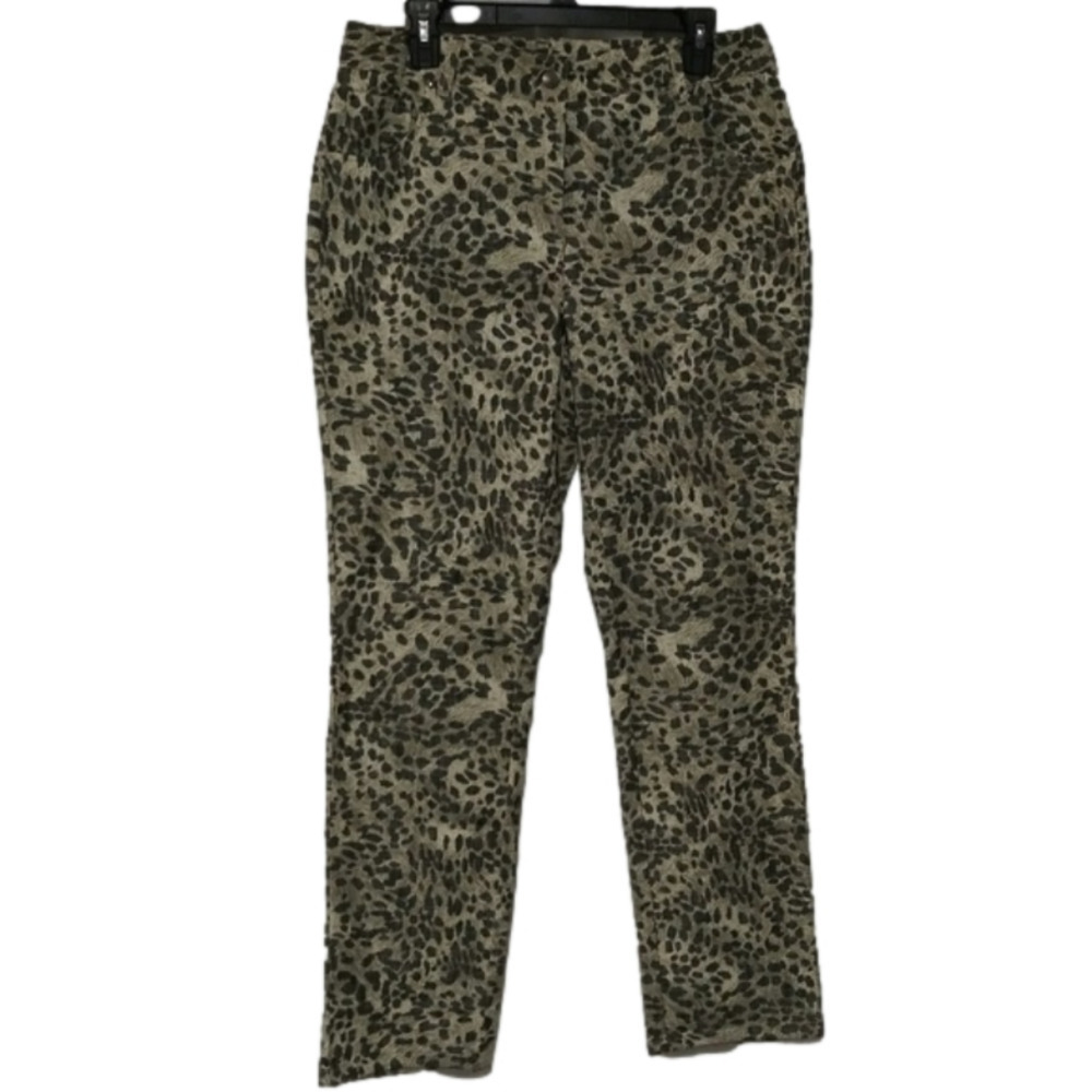 Bamboo Trader Green Grey Leopard Print High Rise Zip Up Straight Leg Pant
